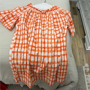 Orange Checkered Off-Shoulder Midi Dress